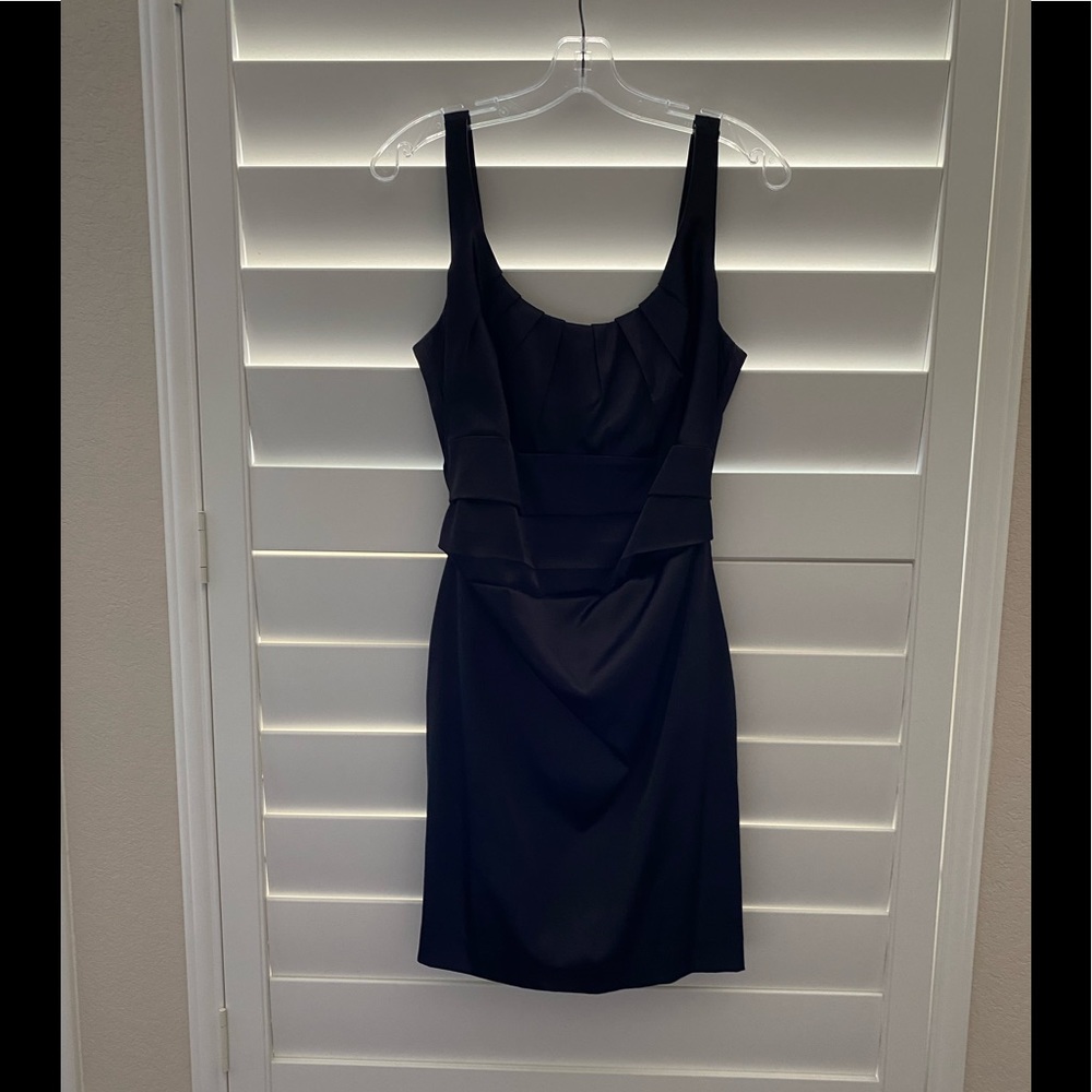 - Boston proper sexy lined satin black dress. Gathered top, pleated midrif…